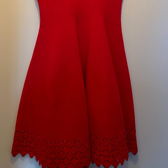 Alaia Ruby Red Stretch Knit Laser Cut Hem Detail Flared Mini - Picture 4 of 5